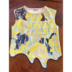 Zara W&B Collection Floral Scuba Top - Sharkbite Hem - M